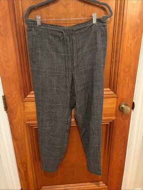 Kaffe Men's Black & Gray Plaid Drawstring Trousers